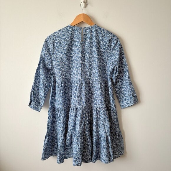 Zara Babydoll Tiered Floral Cotton Mini Dress Blue Size Medium - Picture 8 of 10